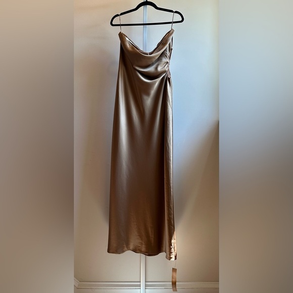 Reformation Dresses & Skirts - NEW Reformation Nevaeh Satin Midi Dress Sz XL Chanterelle Brown Cutout